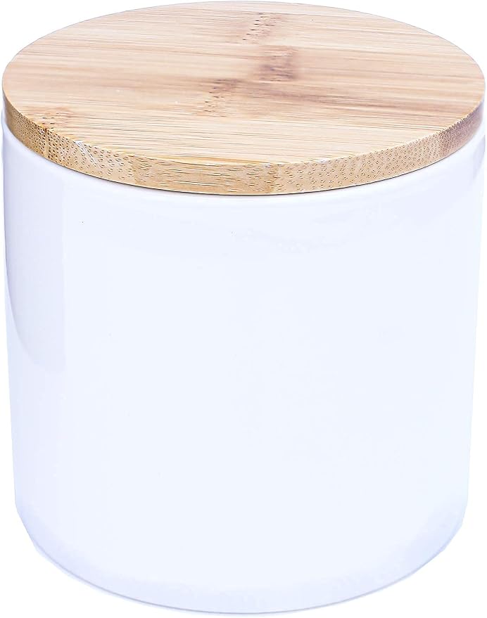 ARTHAUSEN White Ceramic 600mL 2 cup Food Storage Jar Canister with Airtight Bamboo Lid with Silicone Seal, Modern Farmhouse Design Food Container for Counter - Great for Tea Coffee Sugar Caddy