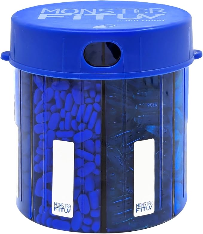 XL Supplement Pill Dispenser Bottle, 7 Compartment, Labels, Easy Open, Anti-Mixing, UV Protected Organizer, Extra Large Monthly Vitamin, Monster Fit Medication Holder (Cobalt Blue, Large)