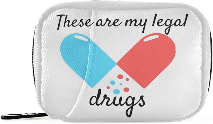 Naanle Blue and Red Pill Box 7 Day Case Bag Travel Organizer with Zipper Portable Weekly Compact Size for Vitamin Supplement Holder A Cartoon White 4.6 x 3.14 x 1.88 Inch