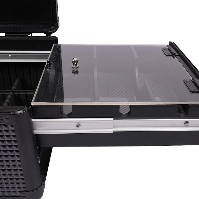 Beauty Professional Barber Case, Barber Clipper Case With 2 Side Pull Out Trays, Large Capacity Aluminum Cosmetic Case for Hair Stylists, Makeup Artists