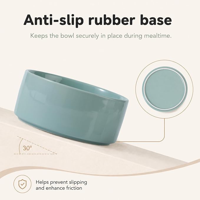 Havniva Ceramic Dog Bowls, Dog Food and Water Bowl Set, Dog Water Bowl | 7.3” Ceramic Dog Food Bowls with Non-Slip Rubber Base, Large Capacity, Dog Feeding Bowls for Medium Dogs