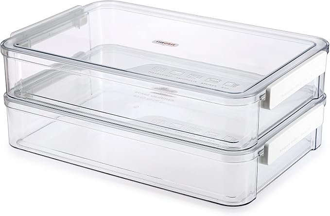 BTSKY 2 Pack Plastic Storage Containers with Lids, Portable Project Case Document Organizer Stackable Plastic File Storage Box for A4 File Paper Documents Scrapbook Art Supplies&Crafts(Big, White)