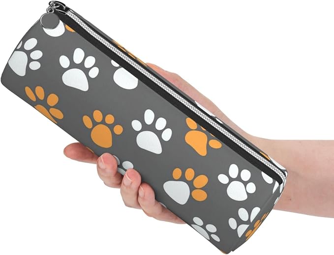 OSAM SPACE Leather Pencil Case Round Pencil Bag Cute Cartoon Cat Paws Pen Organizer Holder Portable Zipper Pouch Cute School Supplies for Girls Boys Study Office