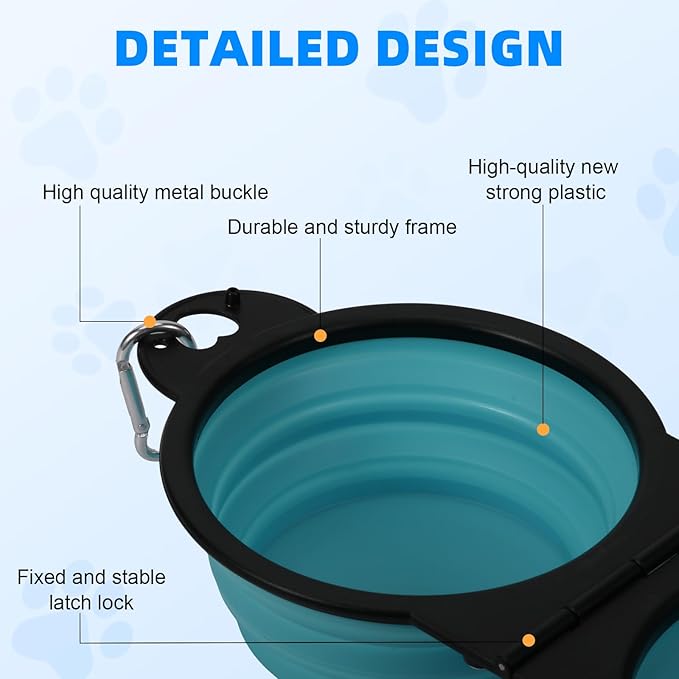 Collapsible Dog Dual Bowls, 2-in-1 with Locking Clip for More Stability 180 Degree Flip Portable Dog Travel Bowl for Water and Food Pet Food Drinker (Dark Green)