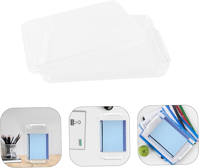Tofficu Transparent File Organizer Box Desktop Document Holder for Cards and Photos Pet Material Neat Storage for Office Travel