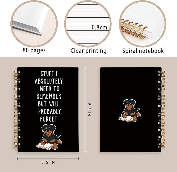 LIANGW Funny Rottweiler Gifts Spiral Notebook Journal | Pet Dog Mom Lovers Owner Gifts Journal for Writing,Rottweiler Gift for Women,Dog School Office Stuff Supplies,5.5x8.3 Inch