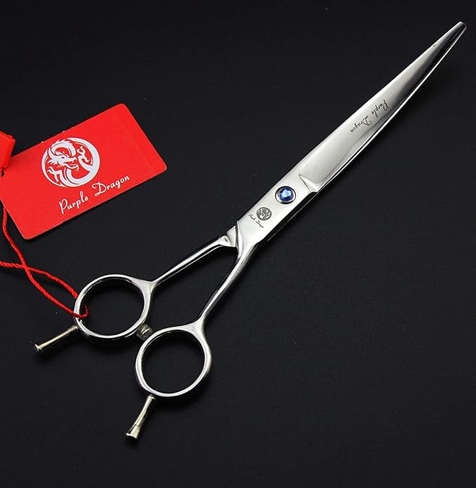 Purple Dragon 8.0 inch Dog Hair Cutting, Curved and Thinning Scissor Shears Pet Grooming Tool Kit