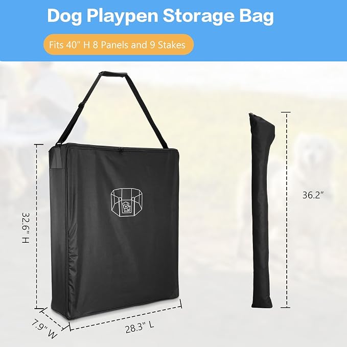 Dog Playpen Storage Bag, 28.3" L×7.9" W×32.6" H, Fits 8 Panels and 9 Stakes | Heavy-Duty Dog Travel Playpen Bag, Outdoor Dog Fence Bag for Camping, Dog Playpen Accessories