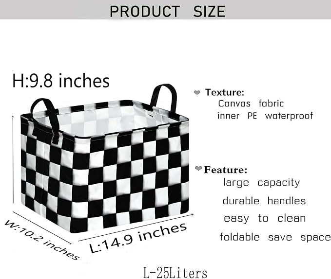 Rectang Checkered Flag Storage Basket Gift Shelf Basket Storage Bin, Nursery Basket Organizer Box for With Handles for Room Deco