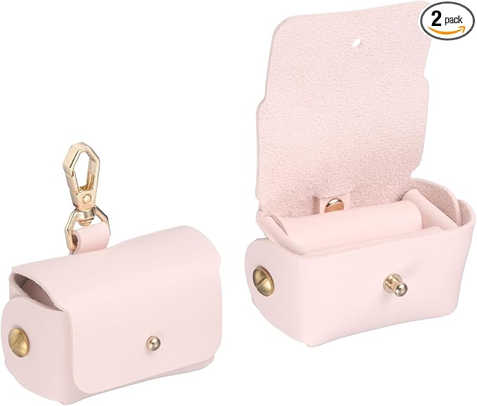 uxcell 2Pcs Dog Ring Bearer, Leather Wedding Pet Ring Pillow Jewelry Holder with Clasp Buckle Closure Portable Storage Organizer Mushroom Rivet Pouch for Wedding Engagement, Pink