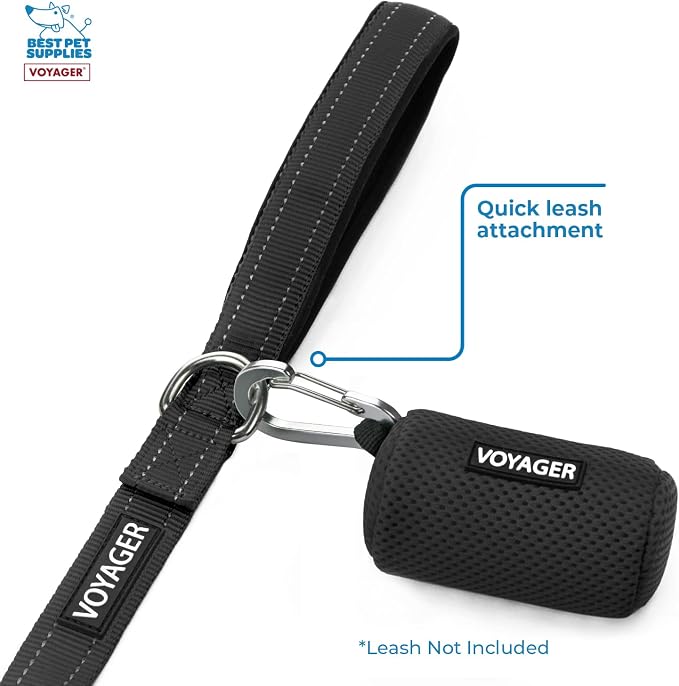 Best Pet Supplies Dog Poop Bag Holder Leash Attachment with Reusable Dispenser for Travel, Walking, Park, and Outdoor Use, Durable with Clip-On - Black, Pack of 2, Mesh Dispenser w/30 Bags