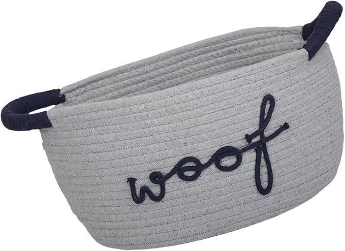 Hand Woven Cotton Rope Dog Toy Storage Basket Featuring Animal Patterns and Strong Handles for Pets