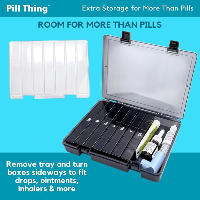 7-Day Weekly Pill Organizer with Secure Case, 5 Compartments Per Day, Removable Tray, Medication Schedule, Travel Pill Box-Complex Medication Routine (5 Time-a-Day - Black)