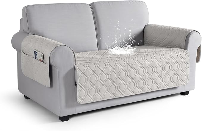 VANSOFY Waterproof Loveseat Couch Cover for Pets, Off White, 47.2" | Non-Slip, Washable, Utility Pockets, Pet Friendly, Furniture Protector Slipcover for 2 Cushion Couch