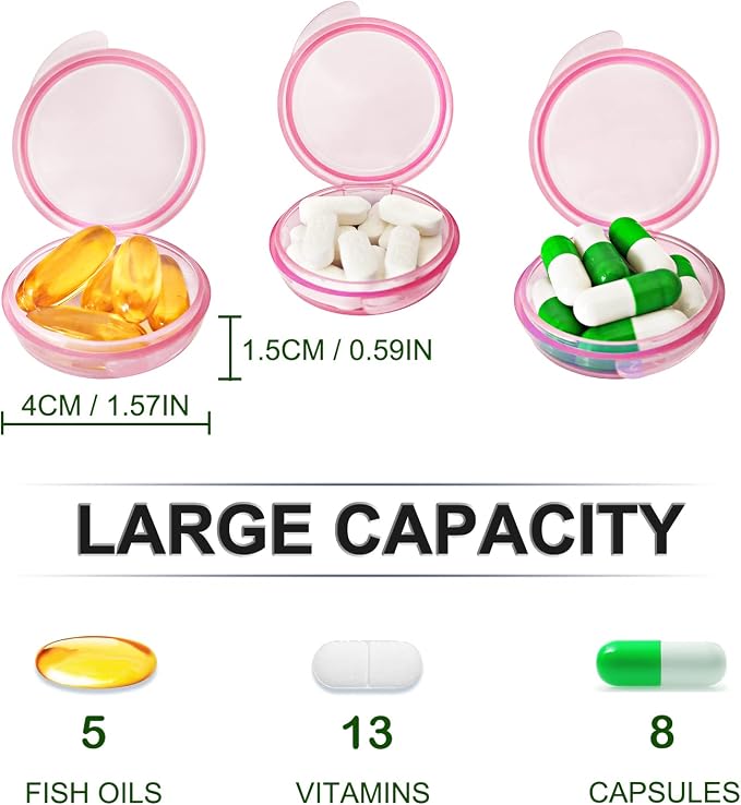 UHOUSE Small Pill Box (3 Pack), Daily Mini Pill Organizer Portable for Purse Pocket,Travel Pill Case Medicine Storage Container Earplug Case(Red)