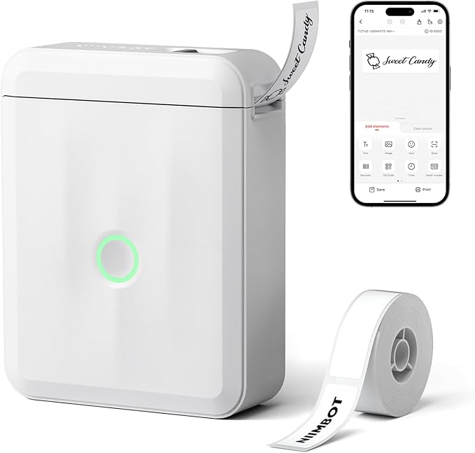 NIIMBOT D110 Mini Label Maker Machine with Tape for Home School, White | Portable Label Printer Bluetooth Thermal Sticker Labeler with Multiple Templates for Office Kitchen Jars Organization