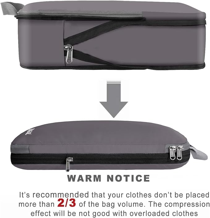 BAGAIL 4 Set/6 Set/8 Set Compression Packing Cubes Travel Accessories Expandable Packing Organizers (Cloth Pattern, 4-Dark Greyish)