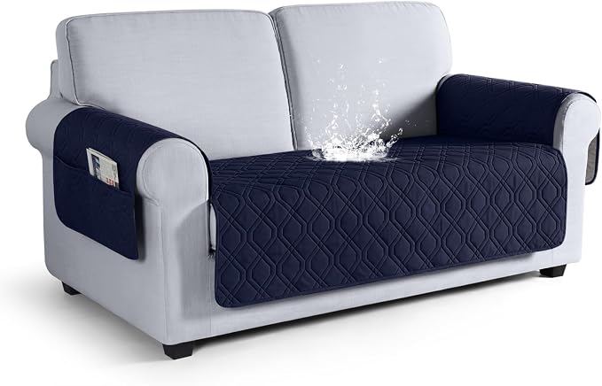 VANSOFY Waterproof Loveseat Couch Cover for Pets, Dark Blue, 54" | Non-Slip, Washable, Utility Pockets, Pet Friendly, Furniture Protector Slipcover for 2 Cushion Plus Couch