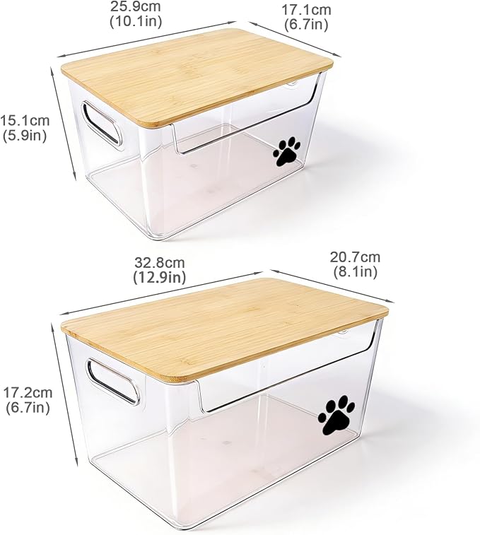 2pack Dog Storage Organizer, Clear Dog Treat Container with Bamboo Lids, Stackable Pet Treat Organizer, Ideal for Organizing Dog Cat Treat Snack,Chews, Can Food,Supplements
