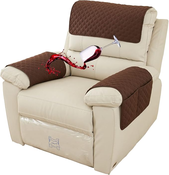 Water-Resistant Sofa Armrest and Headrest Covers, 2 Pockets | Quilted polyester helps shield recliners, loveseats and sofas from daily wear; silicone backing and fasteners improve grip
