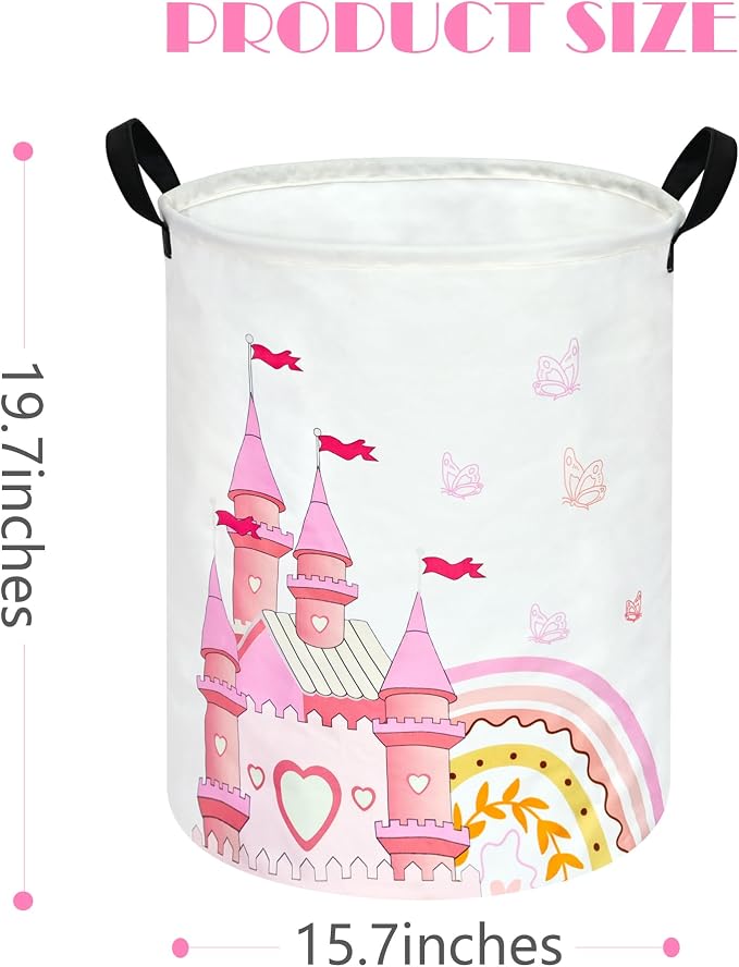 MAIZMZ Pink Castle Storage Bins Organizer Toy Box Laundry Basket Large Canvas Collapsible Chest for Home/Dorm/Kitchen/Pet/Office/Closet/Shelf/Gift Baskets