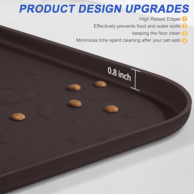 SMILOOL Silicone Pet Feeding Mat with Raised Edge for Food and Water, Dog Bowl Mats, Cat Bowls Placemat with High Lip for Floor Waterproof, Rubber Tray for Cats and Dogs 24 x 16 x0.8 Dark Brown