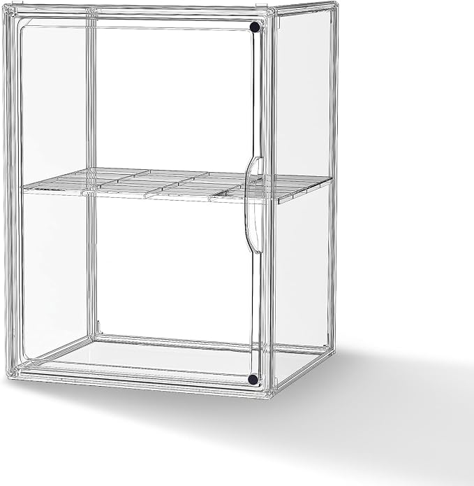 HOYOJA Clear Acrylic Display Case, Super Large Stackable Storage Bins, Acrylic Box with Compartment Divider Clear Mini Greenhouse for Indoor, Small Green House with Magenetic Door