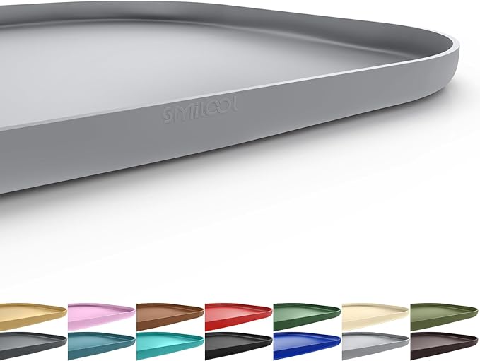 SMILOOL Silicone Pet Feeding Mat with Raised Edge for Food and Water, Dog Bowl Mats, Cat Bowls Placemat with High Lip for Floor Waterproof, Rubber Tray for Cats and Dogs 22 x 14 x0.8 Light Gray