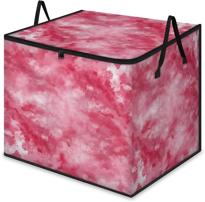 Tie Dye Large Storage Bags, Fabric Bed Storage Containers, Foldable Closet Organizers for Blanket, Clothing, Comforter, Bedding, Pink