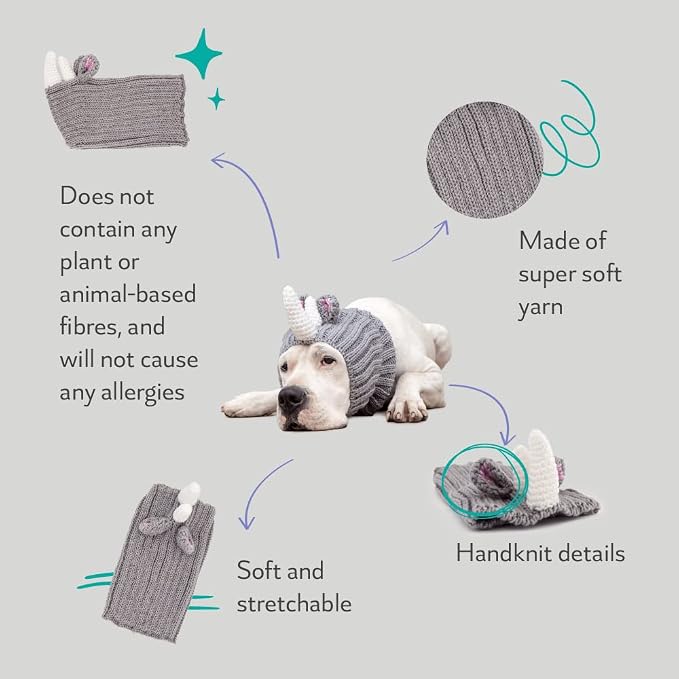 Zoo Snoods Rhino Costume - Knit Dog Snood Ear Wrap for Pets, Warm Neck Cover for Halloween and Winter (Medium)