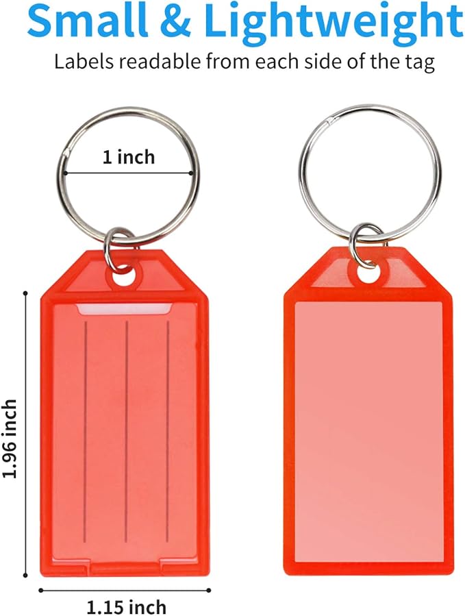 Cuttte 16 Pack Plastic Key Tags with Ring and Label Window 8 Colors | Key Chain Labels for Organizing Flash Drives, Suitcases, Backpacks, Luggage, Lunchboxes