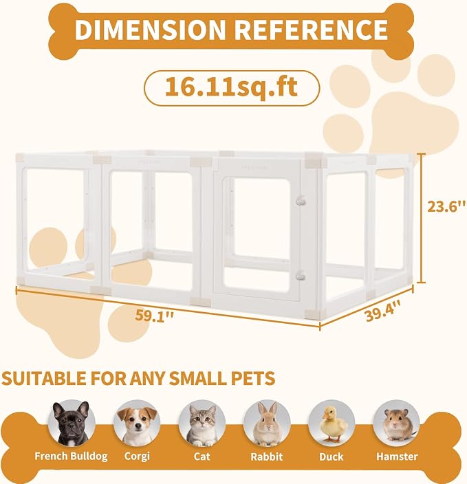 Acrylic Dog Playpen Indoor for Small Dogs & Puppies | Provided by LESHIGE, Clear Pet Playpen, Easy Assemble, Modern No-Bar Design, Escape-Proof & Sturdy, 23.6", 10 Panels, White