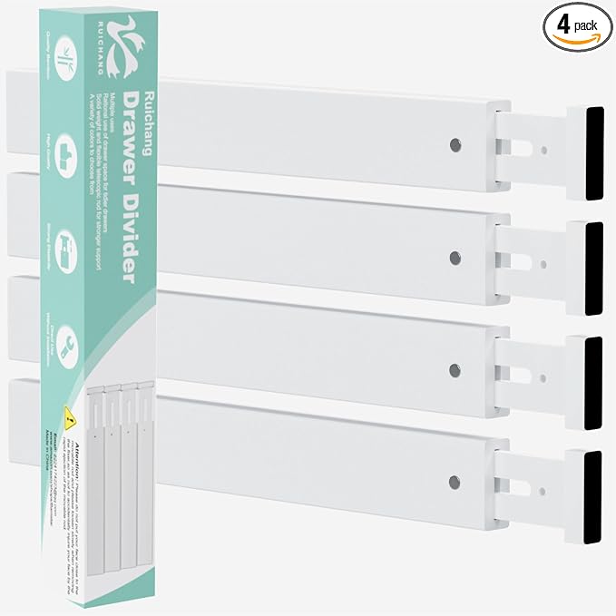 Bamboo Kitchen Drawer Divider 4 Pack,17-22" Adjustable Utensil Drawer Organizer for Dresser Bathroom Bedroom,White