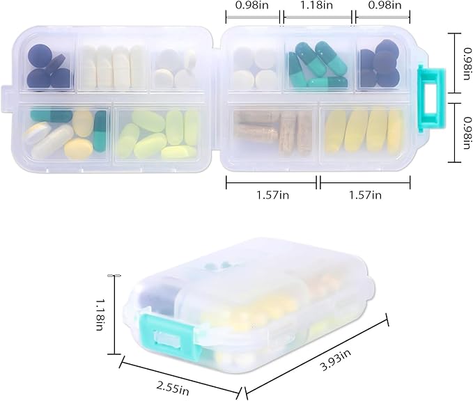 2PCS 7-Day Pill Organizer with Labels – Travel Pill Case, Daily Medication Organizer | Compact & Secure | Fits in Pocket/Purse (3.7” x 2.4”)