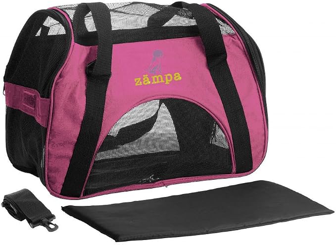 Airline Approved Soft Sided Pet Carrier by Zampa, Low Profile Travel Tote, Removable pad, Premium Zippers & Under Seat Compatibility, for Cats and Small Dogs, 2 Openings, Shoulder Strap For Travel