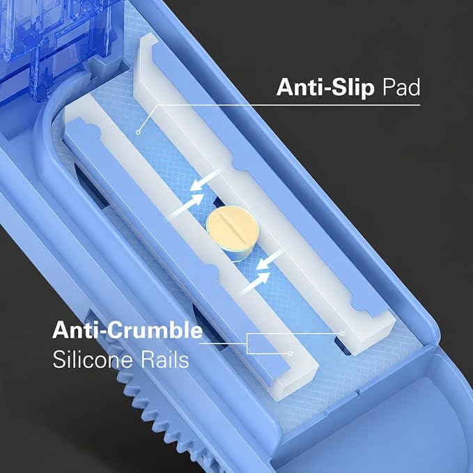 ONE PIX Pill Cutter Splitter for Small and Tiny Pills, Multiple Pill Splitter with Centering Device & Hidden Blade, Adjustable Tablet Cutter for Large Pills, Seniors, Pets, Blue