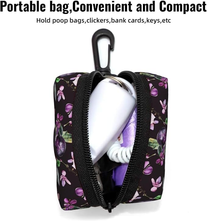 Plums Flower Pet Waste Bag Dispenser 0.2L | Portable Dog Poop Holder Waste Bag With Zipper Park Doggy Walking Accessory