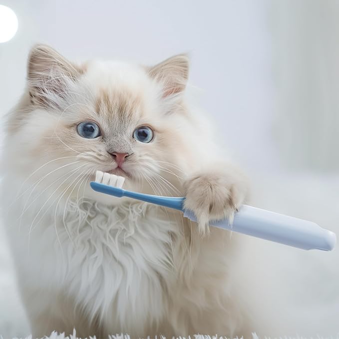 Dual-Head Pet Toothbrush for Small Dogs, Cats, Rabbits & Hamsters - Soft-Bristled Animal Oral Care Toothbrush (Yellow)