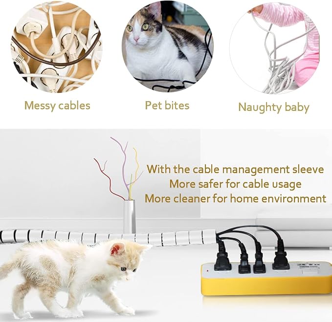 White Cable Management Sleeves 2 PCS Cord Protectors for USB Cable Power Audio Video Wire Cables - Protect Cats Dogs Pets from Chewing Cords
