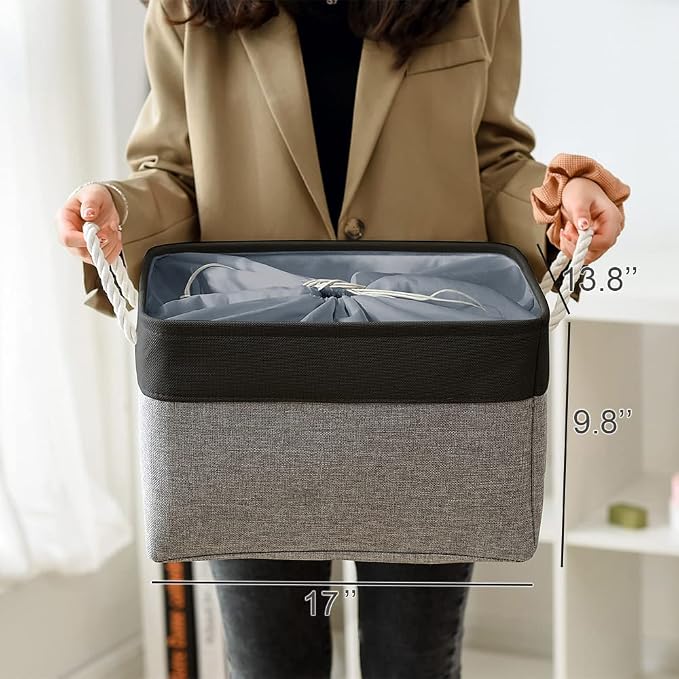 Organization and Storage Basket for Organizing - 17x14x10 inch Large 3 Pack Collapsible Storage Bin for Shelves, Fabric Basket for Gifts Empty Organizer Gift Closet (Black & Grey)