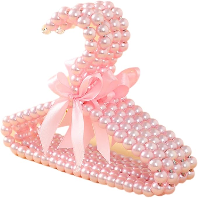 2 PCS Pearl Beaded Hangers for Kids Plastic Baby Clothes Hangers with Bow Non Slip Toddler Nursery Closet Organizer for Girls Dresses and Dog Pet Apparel Pearl Hangers for Women (Pink, 20)