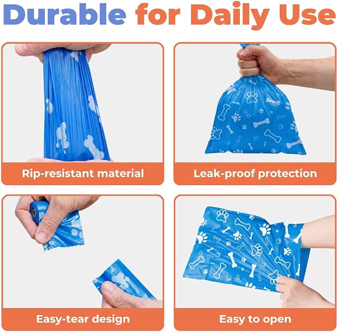 Best Pet Supplies Poop Bags for Dogs - Blue, 240 Count | Unscented, Leak-proof, Easy-Tear perforations, 15 Thick Bags per roll, Outdoor Walking & Travel, Fits Standard Holders