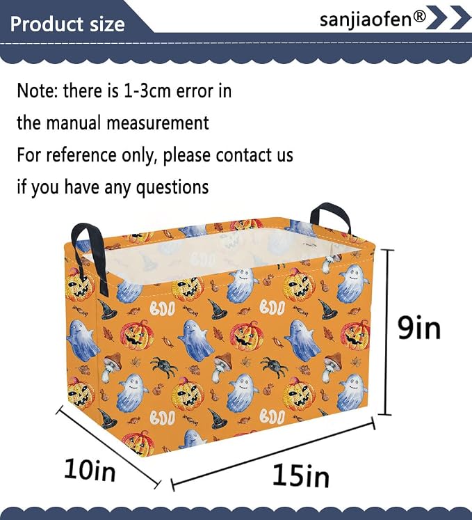 Sanjiaofeng Rectangular Halloween Horror Ghost Storage Basket,Terrifying and Thrilling Party Basket,Halloween Candy Storage Baskets with Handles(Scary Pumpkin)