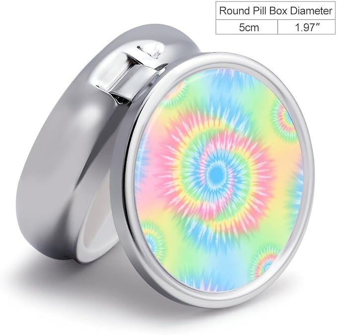 Mini Pill Container, Pink Rainbow Tie Dye Round Sturdy Organizer, Portable Holder for Supplements, Travel Pill Case Purse Essential for Gym