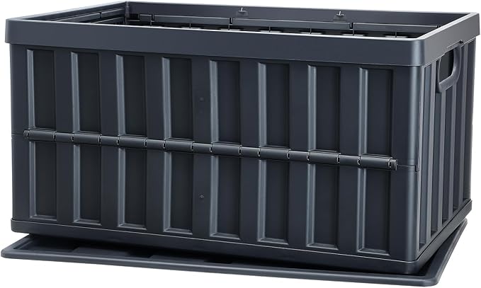 VEVOR 65L Collapsible Storage Bins with Lids 3 Packs, Stackable Crates | For Organizing Tools, Books, Food, Drinks, Camping&Transport, Large Heavy Duty Folding Containers with Handles, PP Material