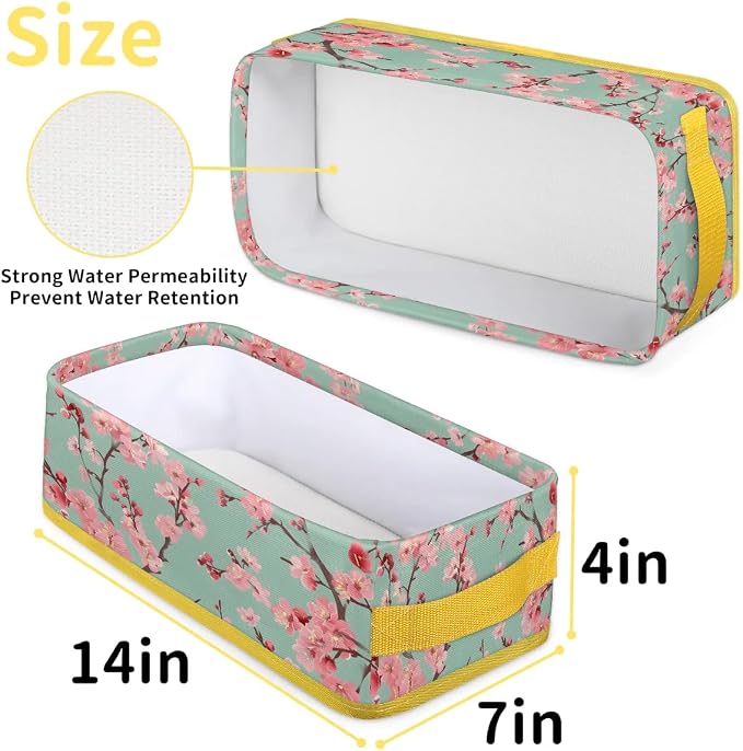 Beautiful Pink Flower Bathroom Storage Basket, Foldable with Handle Open Countertop Paper Towel Decorative Box, Toilet Tank Top Shelf Baskets for Home Closet Bedroom Living Room Office