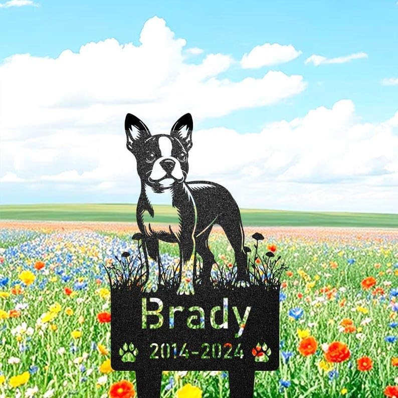 Custom Boston Terrier Memorial Garden Stake, Personalized Dog Grave Marker | Pet Memorial Gifts for Dogs, Grave Marker, Grave Decorations for Cemetery, Dog Dad Gifts, Back Yard, Garden Decor
