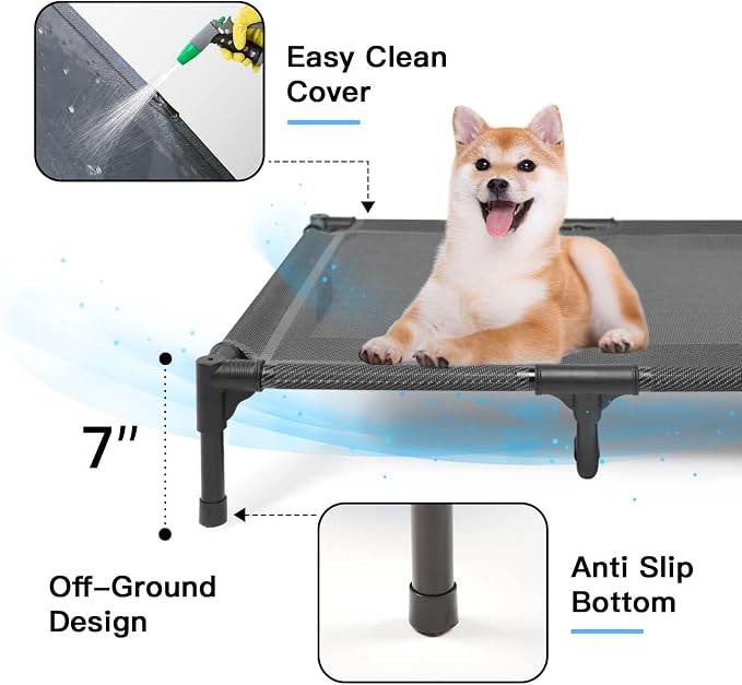 Elevated Dog Bed Waterproof Outdoor, Portable Raised Dogs Beds, Dogs Beds Off the Floor, Dog Bed Easy Clean Indoor or Outdoor Use, Large, Grey