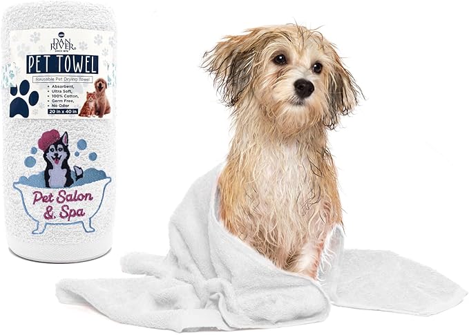 DAN RIVER Dog Towel - Pack of 1, 100% Cotton, 20x40, Ultra Soft 450 GSM, Super Absorbent & Quick Drying Towel for Dogs, Cats, and Other Pets, White Pet.
