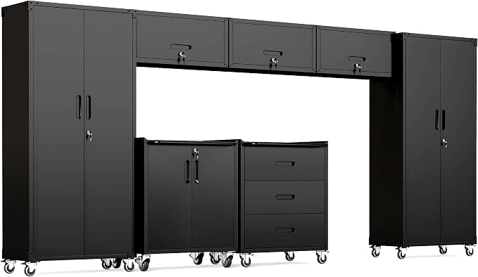 Garage Cabinet System | Heavy Duty Steel All-in-One Modular Garage Cabinet Set for Ultimate Workshop Organization | Easy Assembly Garage Storage Cabinets & Tool Bench